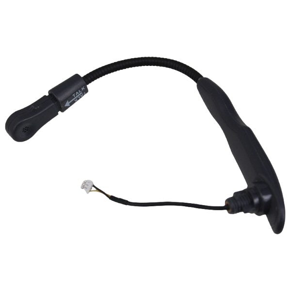 Eartec boom arm with cable and white molex two prong connector on a white background